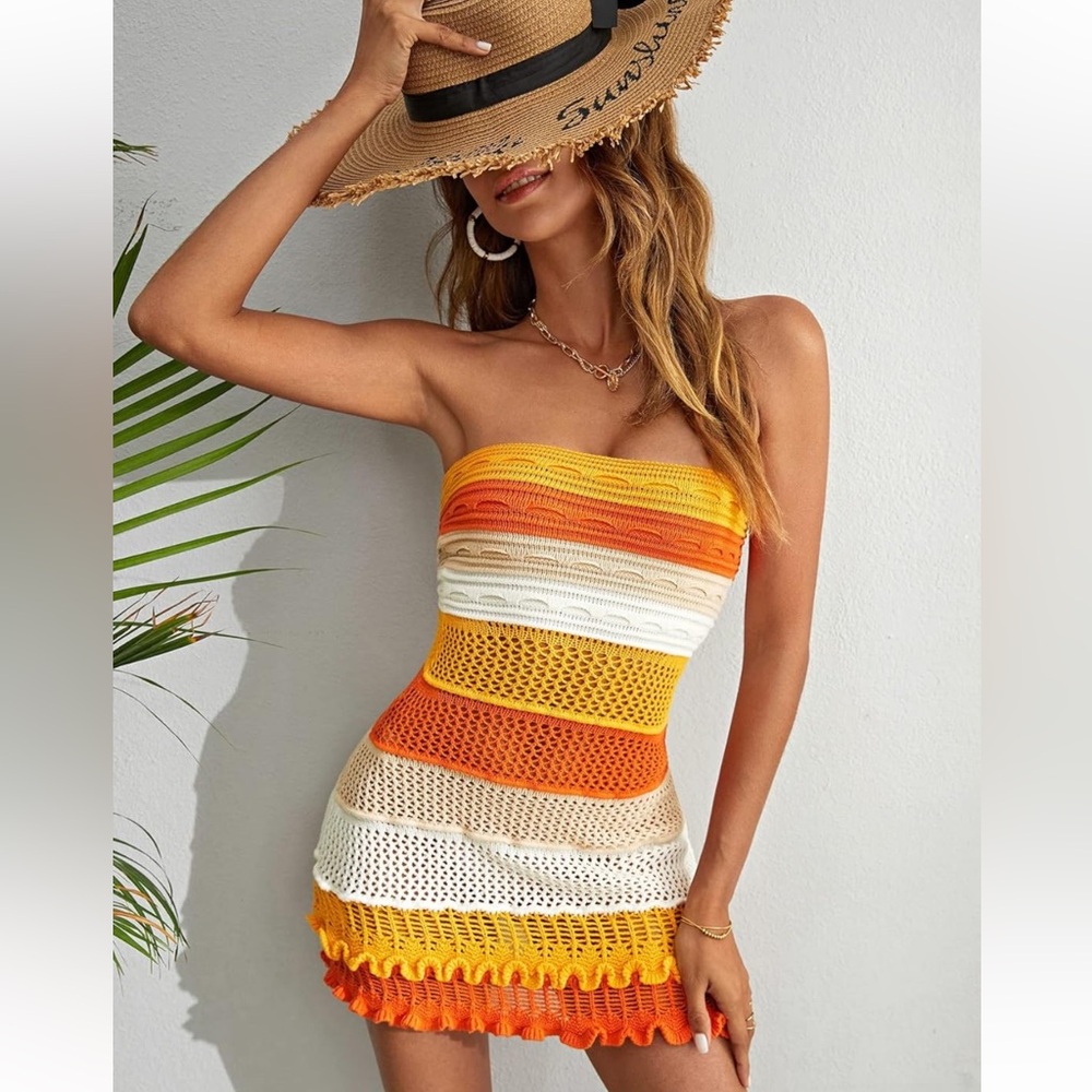 Colorful Crochet Strapless Dress
